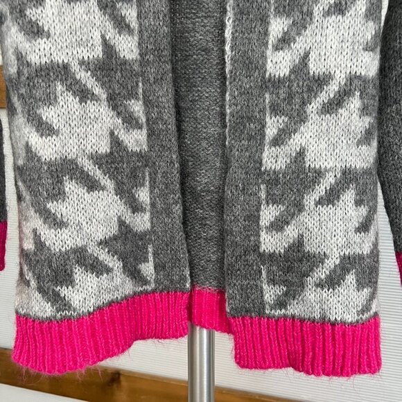 NWT Elisabetta Collection‎ Wool Mohair Blend Houndstooth Cardigan Grey Pink Sz S - Picture 3 of 14